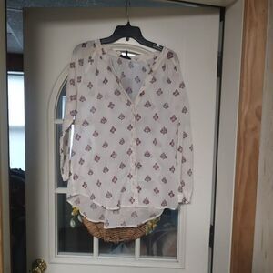 New Paige Sammy Birch Rose Red Nixie Print Long Sleeve Top Women's L